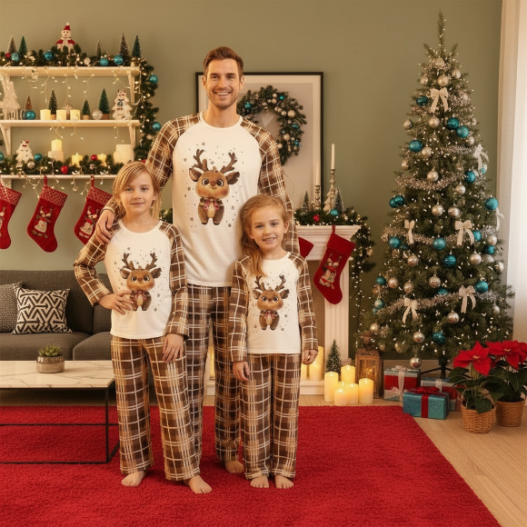 Pyjama de Noel Famille | Renne Festif Ă Carreaux"