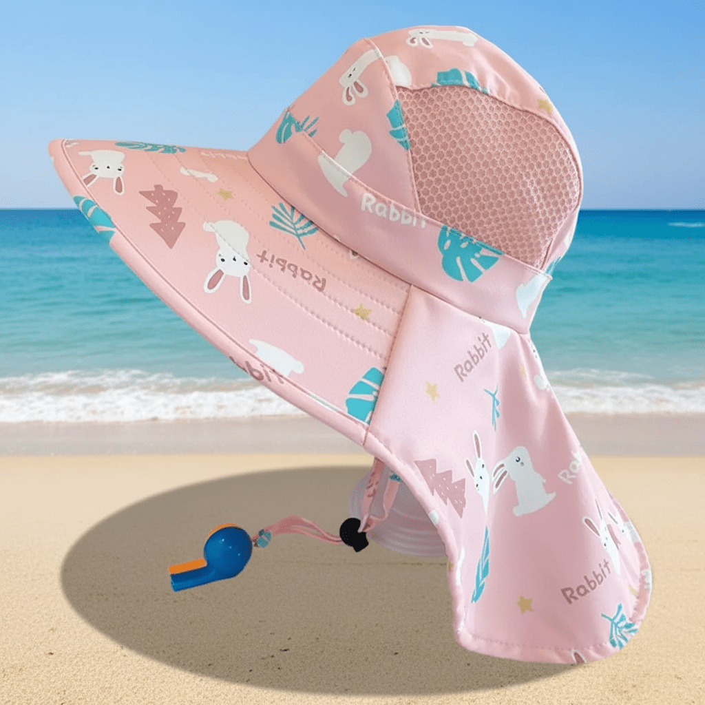 Chapeau rose - fond plage