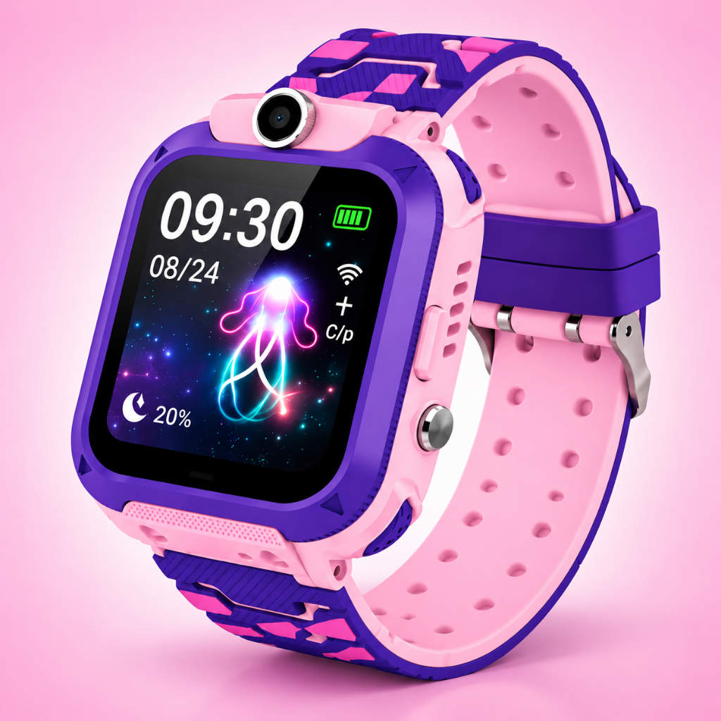montre connectée enfant rose et violet