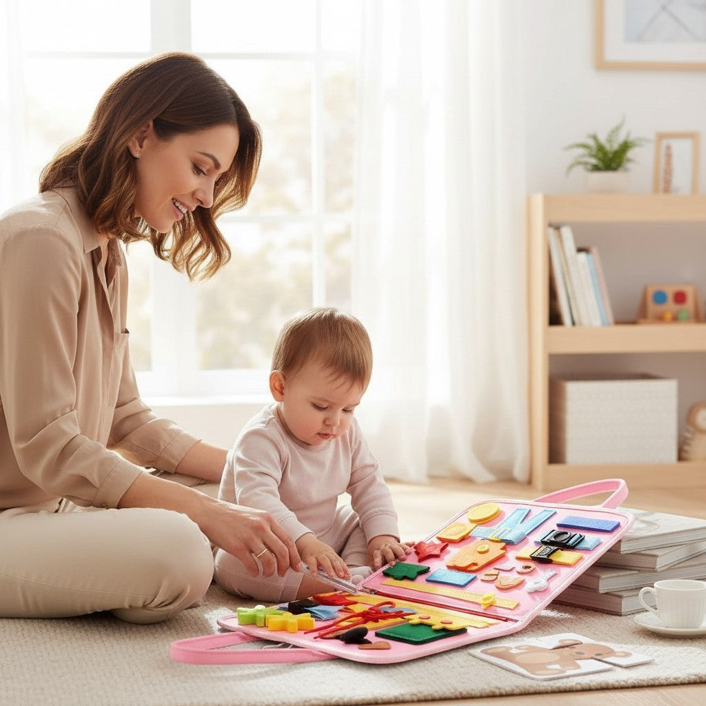 Busy Board Montessori – Planche Sensorielle Éveil Bébé