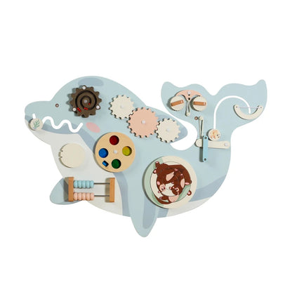 CPC CE EN71 Certified Multi-functional Wooden Dolphin Busy Board Wall Game Kids Toys Educational