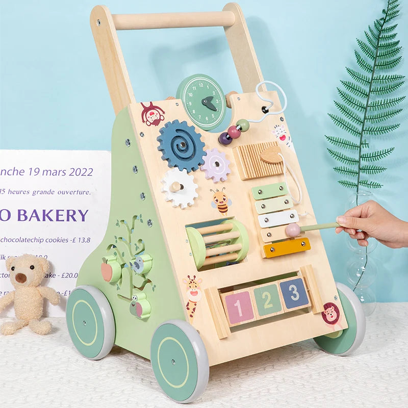 Wooden Baby Walker Push and Pull Stroller Learning Toy for Toddlers Educational Toy Development