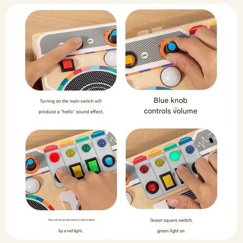 New Design Wooden Busy Board Montessori Toys Multifunctional Radio Portable LED Busy Board