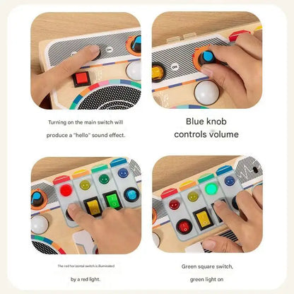 New Design Wooden Busy Board Montessori Toys Multifunctional Radio Portable LED Busy Board