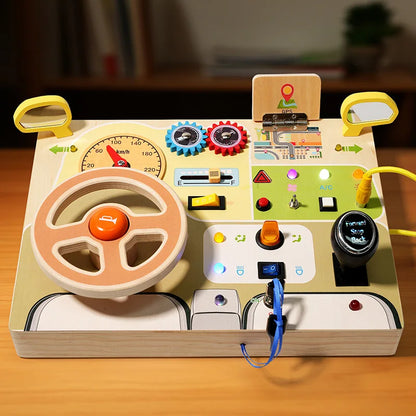 Kids Wooden Sensory Toys Preschool Learning Activities Steering Wheel Circuit Busyboard Steering Wheel Circuit Wooden Busy Board