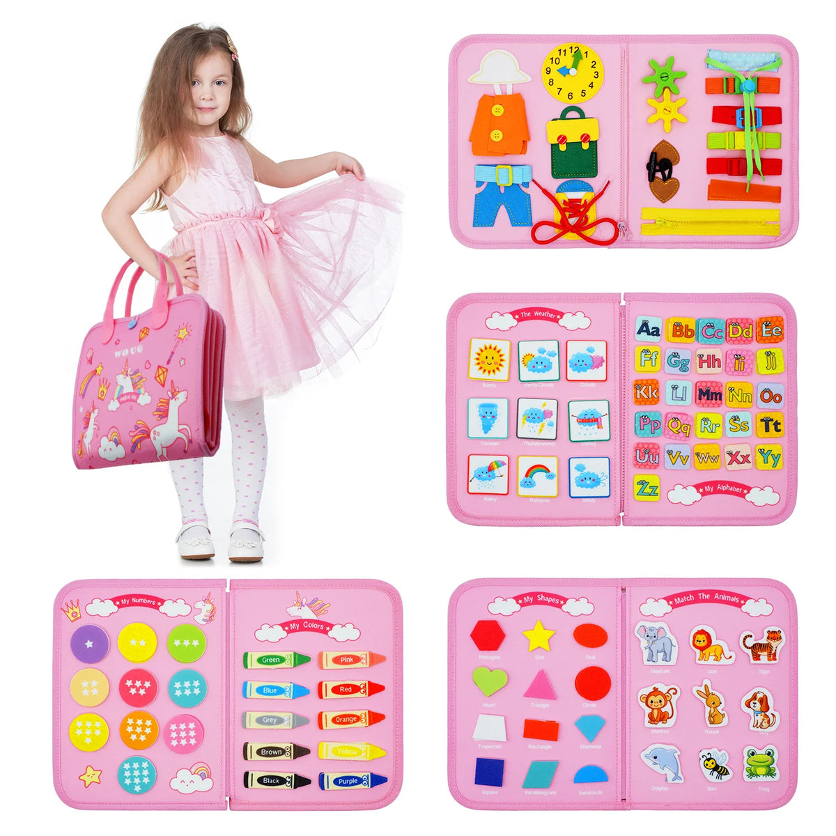 Montessori Busy Book Toddler Sensory Educational Toy  Preschool Learning Activity Book Portable Travel Gift for Boys Girls