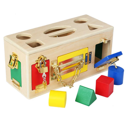 Montessori Colorful Lock Box Preschool Kids Baby Life Practical Memory Game Wooden Toy Boxs