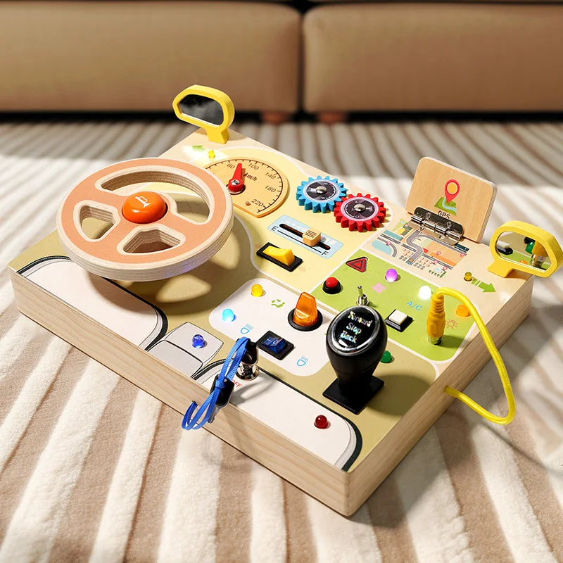 Kids Wooden Sensory Toys Preschool Learning Activities Steering Wheel Circuit Busyboard Steering Wheel Circuit Wooden Busy Board