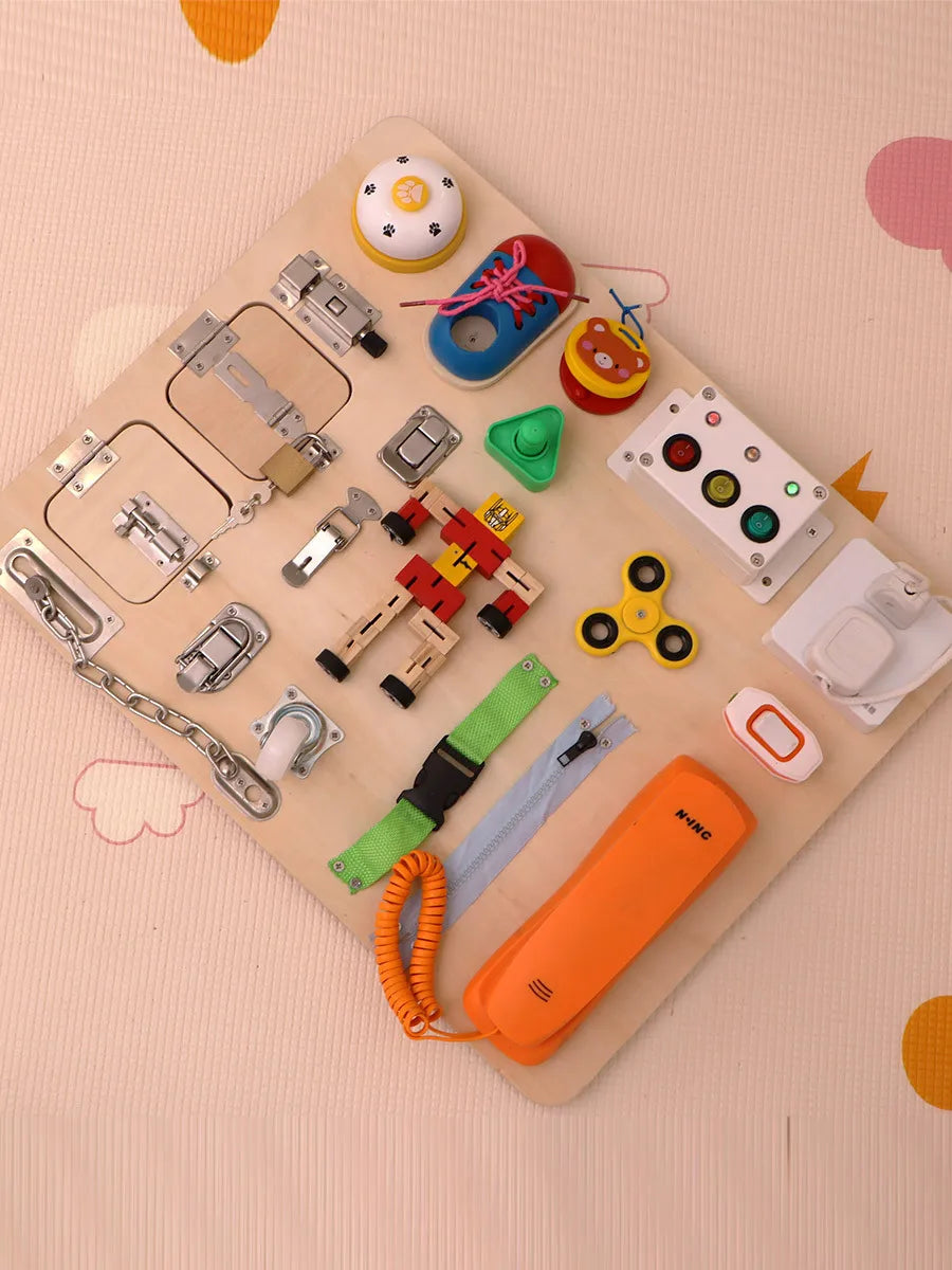 Montessori Educational Activity Toddler Wooden Toys Wooden Busy Board Activity Board Sensory for Baby Toddler Toys