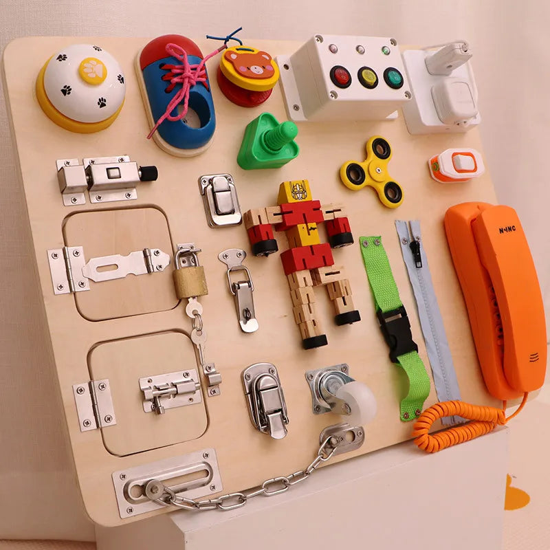 Montessori Educational Activity Toddler Wooden Toys Wooden Busy Board Activity Board Sensory for Baby Toddler Toys