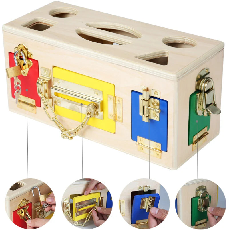Montessori Colorful Lock Box Preschool Kids Baby Life Practical Memory Game Wooden Toy Boxs