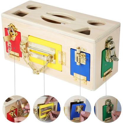 Montessori Colorful Lock Box Preschool Kids Baby Life Practical Memory Game Wooden Toy Boxs