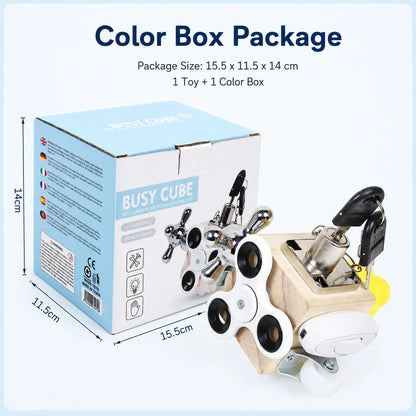 Children's Educational Busy Block and Board Toys Wooden Multi-Component Interactive Cube Toy