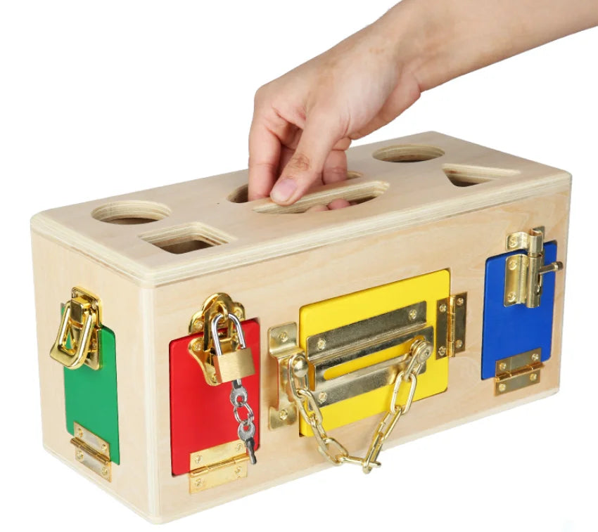 Montessori Colorful Lock Box Preschool Kids Baby Life Practical Memory Game Wooden Toy Boxs