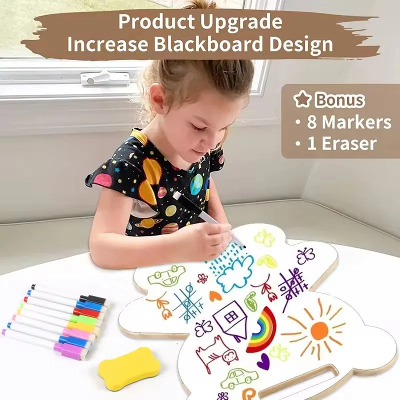 Unisex Two-Sided Busy Board Educational Wood Toy with Bear Painting for 2-4 and 5-7 Years Old