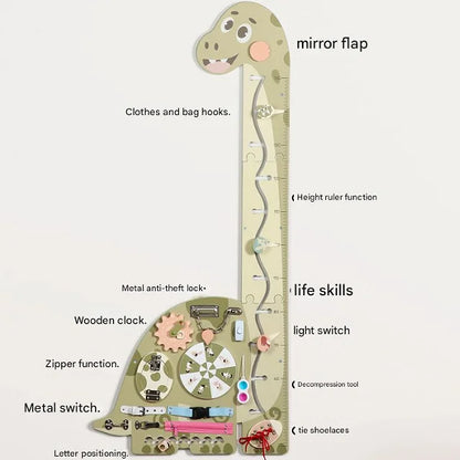 Multifunction Cartoon Dinosaur Wall Kindergarten Busy Board Kids Height Life Skills Training for Room Decoration