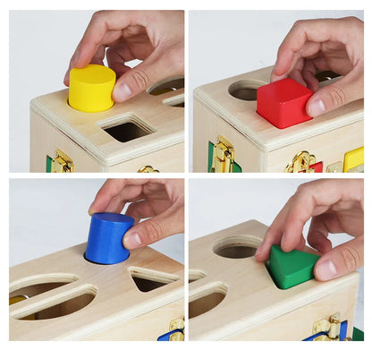 Montessori Colorful Lock Box Preschool Kids Baby Life Practical Memory Game Wooden Toy Boxs