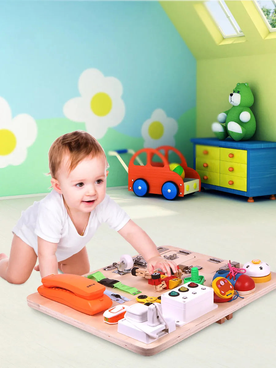 Montessori Educational Activity Toddler Wooden Toys Wooden Busy Board Activity Board Sensory for Baby Toddler Toys