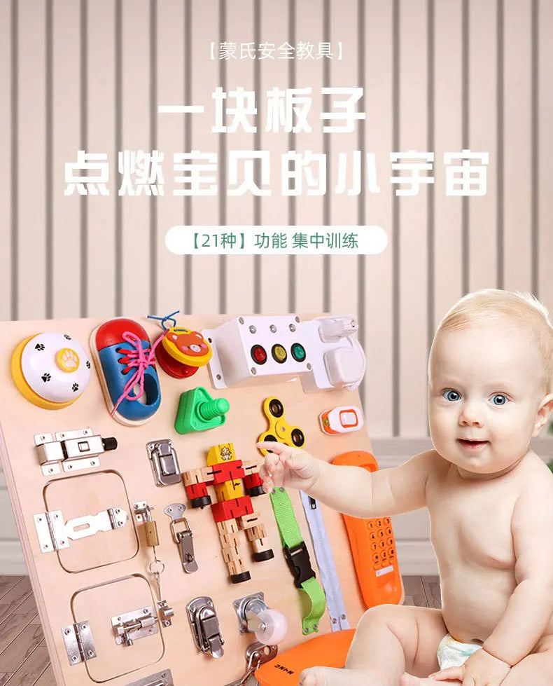 Montessori Educational Activity Toddler Wooden Toys Wooden Busy Board Activity Board Sensory for Baby Toddler Toys