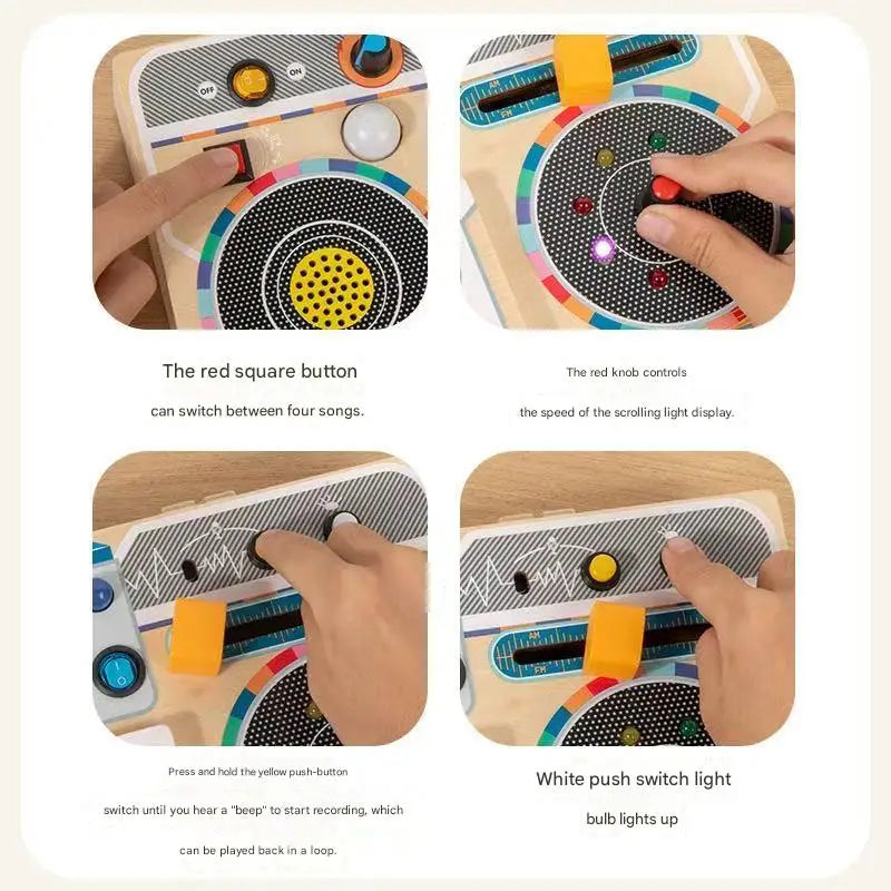 New Design Wooden Busy Board Montessori Toys Multifunctional Radio Portable LED Busy Board