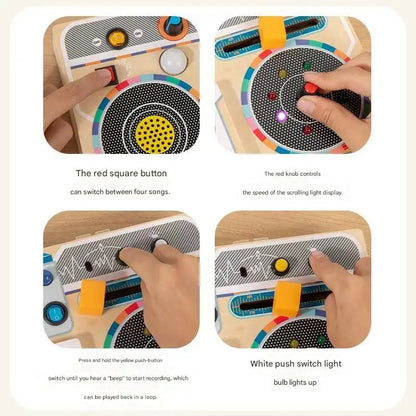 New Design Wooden Busy Board Montessori Toys Multifunctional Radio Portable LED Busy Board