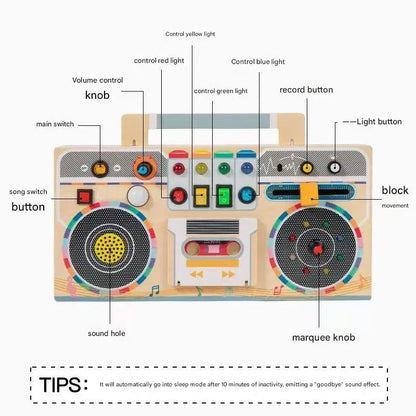 New Design Wooden Busy Board Montessori Toys Multifunctional Radio Portable LED Busy Board
