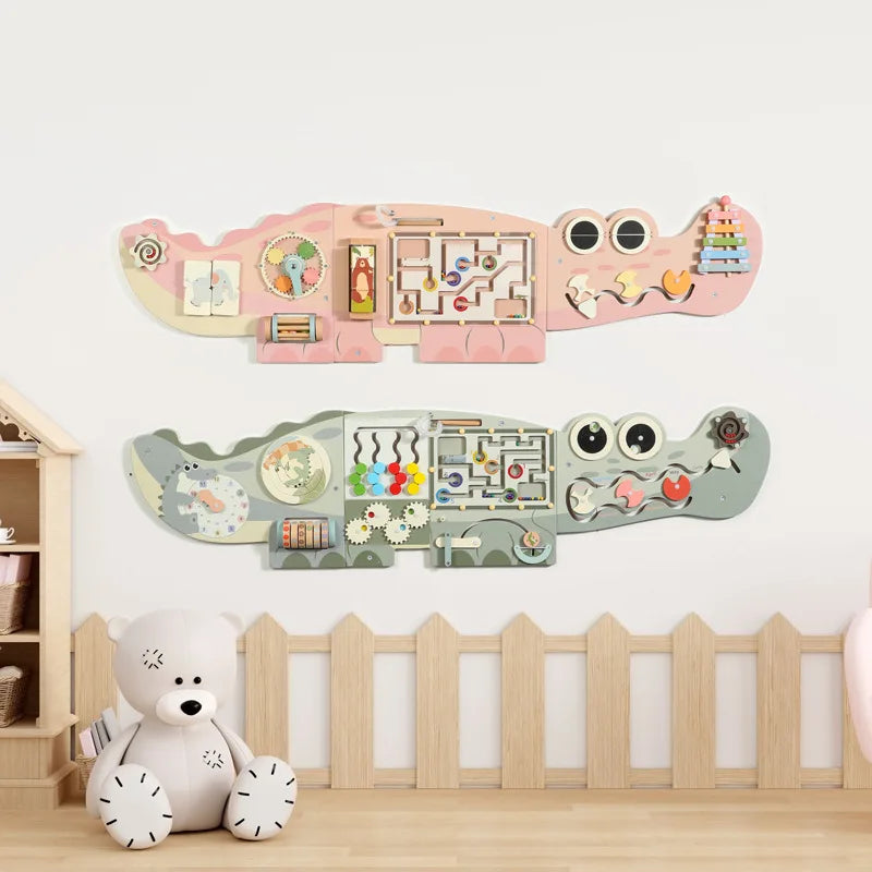 Unisex Crocodile Wall Game Busy Board Handmade Wooden Puzzle Toy for Toddlers 3-7 Years CPC EN71 Certified Educational Learning