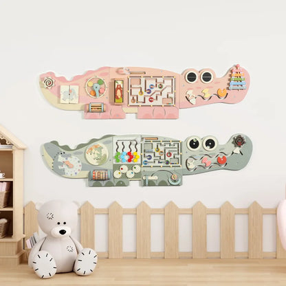 Unisex Crocodile Wall Game Busy Board Handmade Wooden Puzzle Toy for Toddlers 3-7 Years CPC EN71 Certified Educational Learning