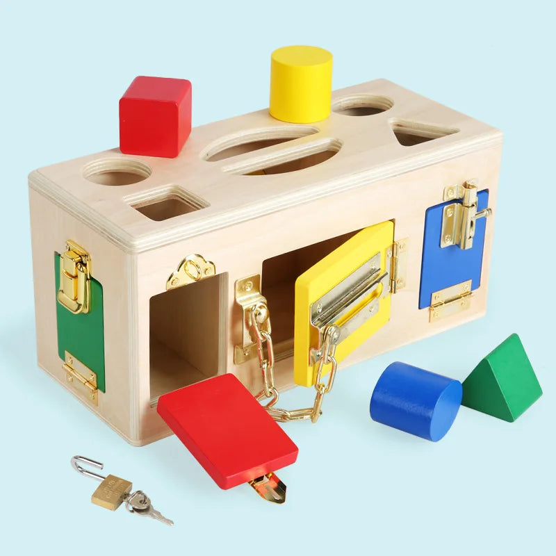 Montessori Colorful Lock Box Preschool Kids Baby Life Practical Memory Game Wooden Toy Boxs