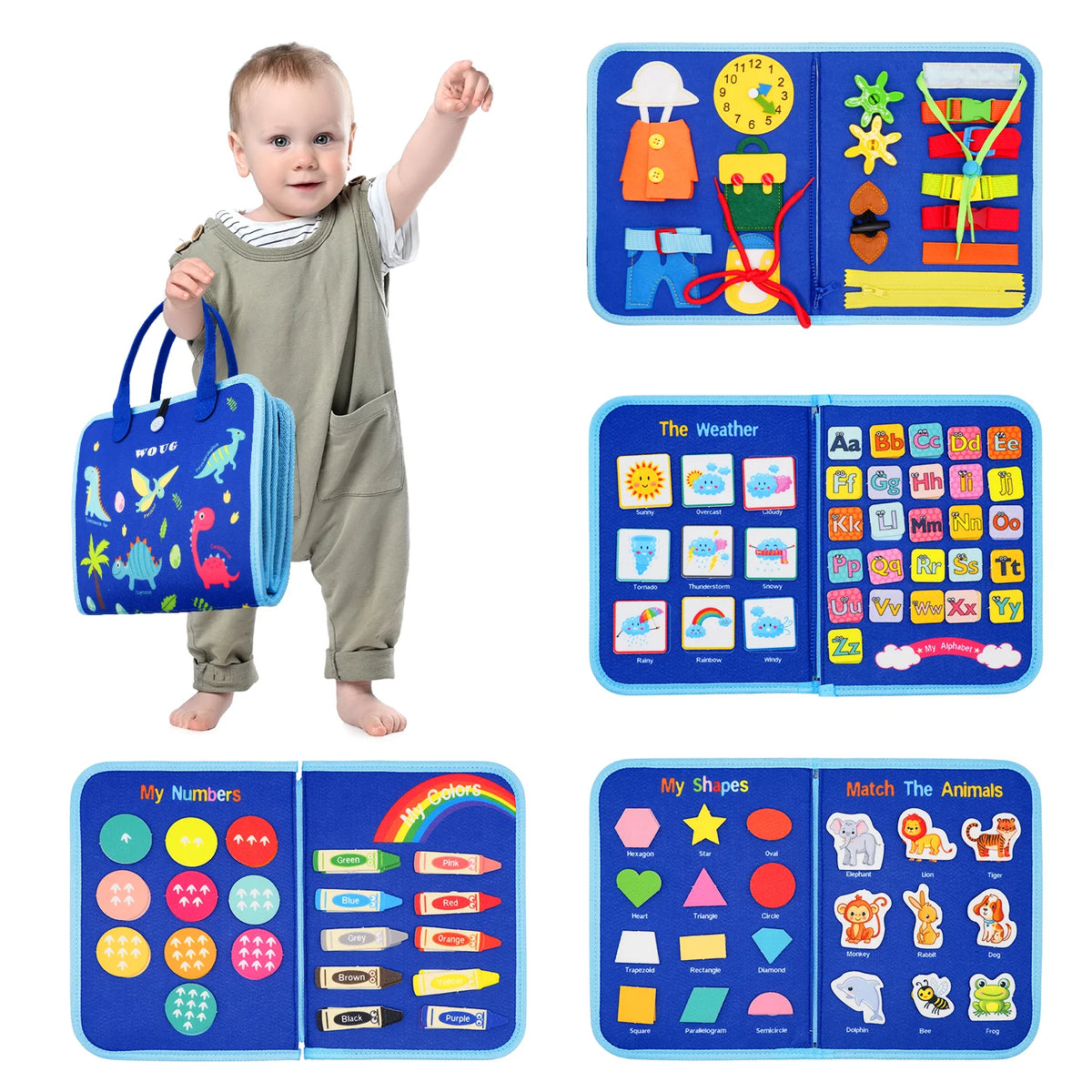 Montessori Busy Book Toddler Sensory Educational Toy  Preschool Learning Activity Book Portable Travel Gift for Boys Girls