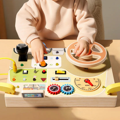 Kids Wooden Sensory Toys Preschool Learning Activities Steering Wheel Circuit Busyboard Steering Wheel Circuit Wooden Busy Board