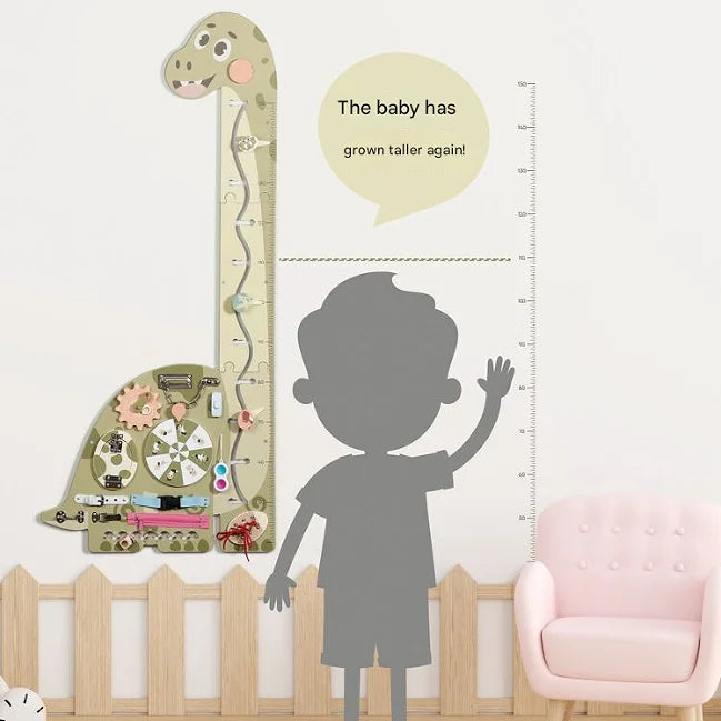 Multifunction Cartoon Dinosaur Wall Kindergarten Busy Board Kids Height Life Skills Training for Room Decoration