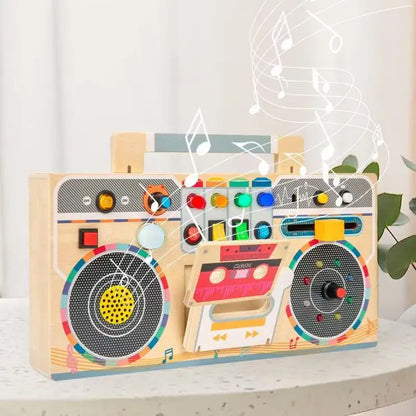 New Design Wooden Busy Board Montessori Toys Multifunctional Radio Portable LED Busy Board
