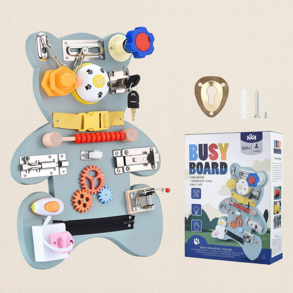 Busy Board Montessori Ours – Jouet Éveil Bébé