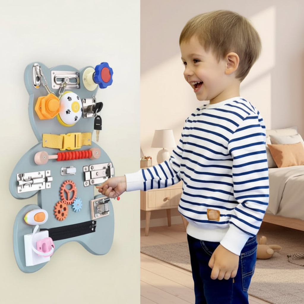 Busy Board Montessori Ours – Jouet Éveil Bébé