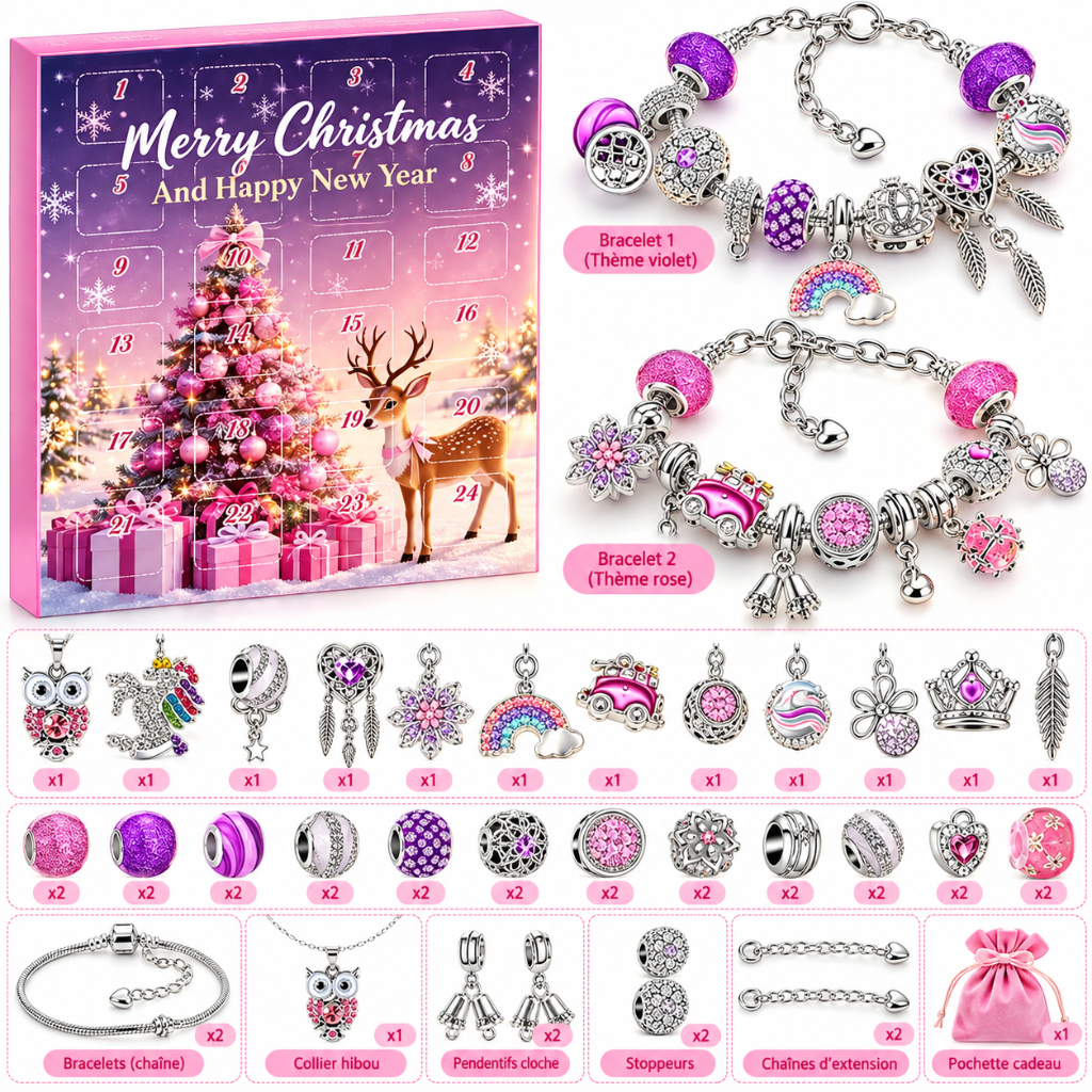 calendrier de l’avent bijoux violet et rose