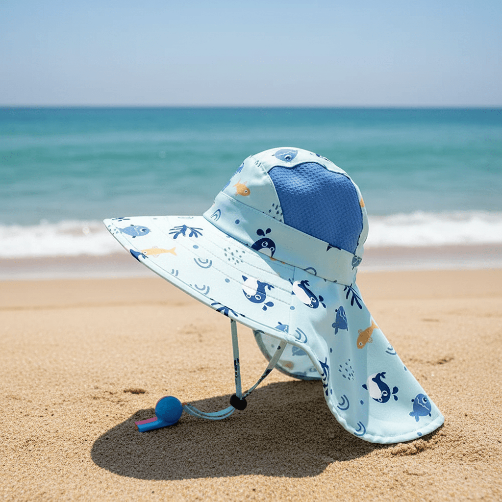 Chapeau bleu - fond plage