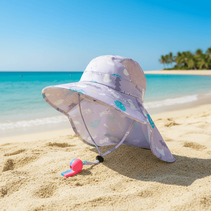 Chapeau violet - fond plage