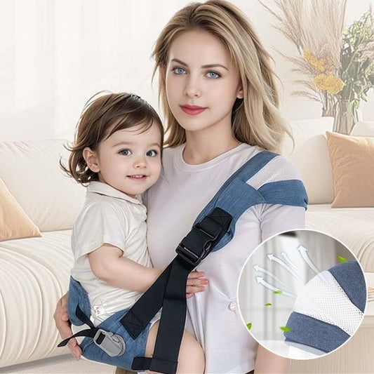 écharpe de portage allie design contemporain et praticité avec son coloris gris/bleu