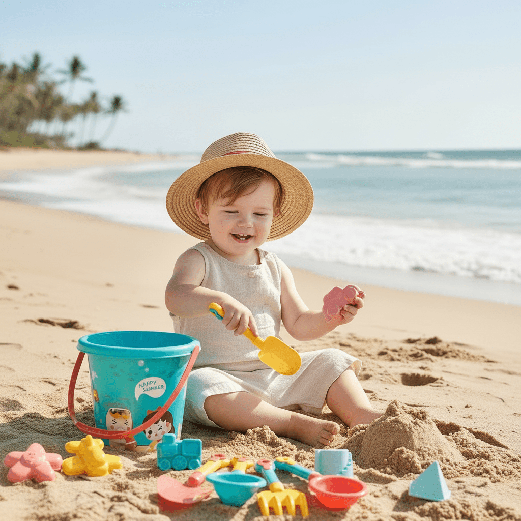 Enfant jouant avec les jouets de plage