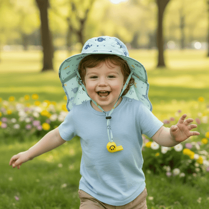 Garçon chapeau bleu parc