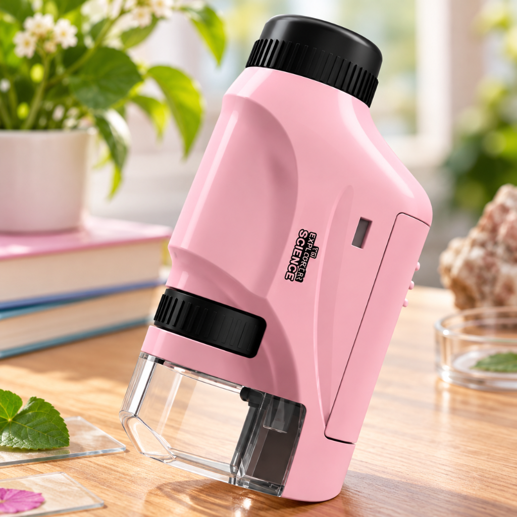 microscope de poche avec éclairage rose