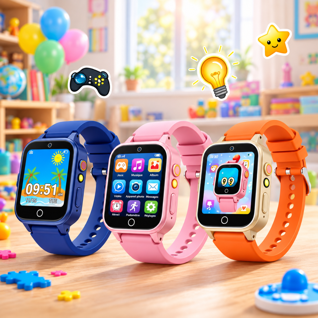 montre connectée pour enfant ludique avec jeux, caméra et podomètre