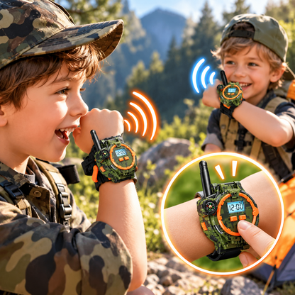 montre talkie walkie avec bouton push to talk et bracelet noir réglable