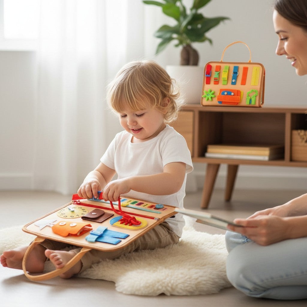 Busy Board Montessori – Planche Sensorielle Éveil Bébé