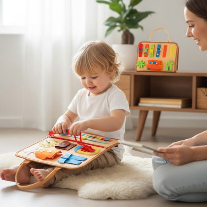 Busy Board Montessori – Planche Sensorielle Éveil Bébé
