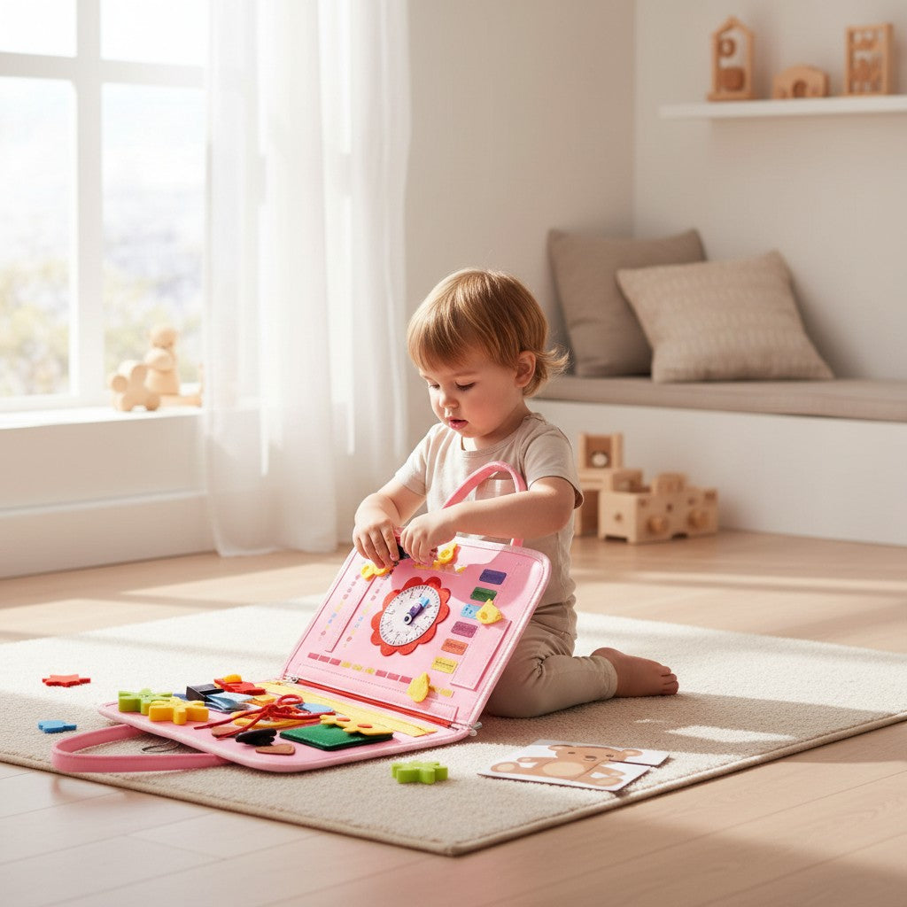 Busy Board Montessori – Planche Sensorielle Éveil Bébé