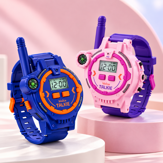 talkie walkie montre bleu et rose avec lampe torche, boussole et affichage digital