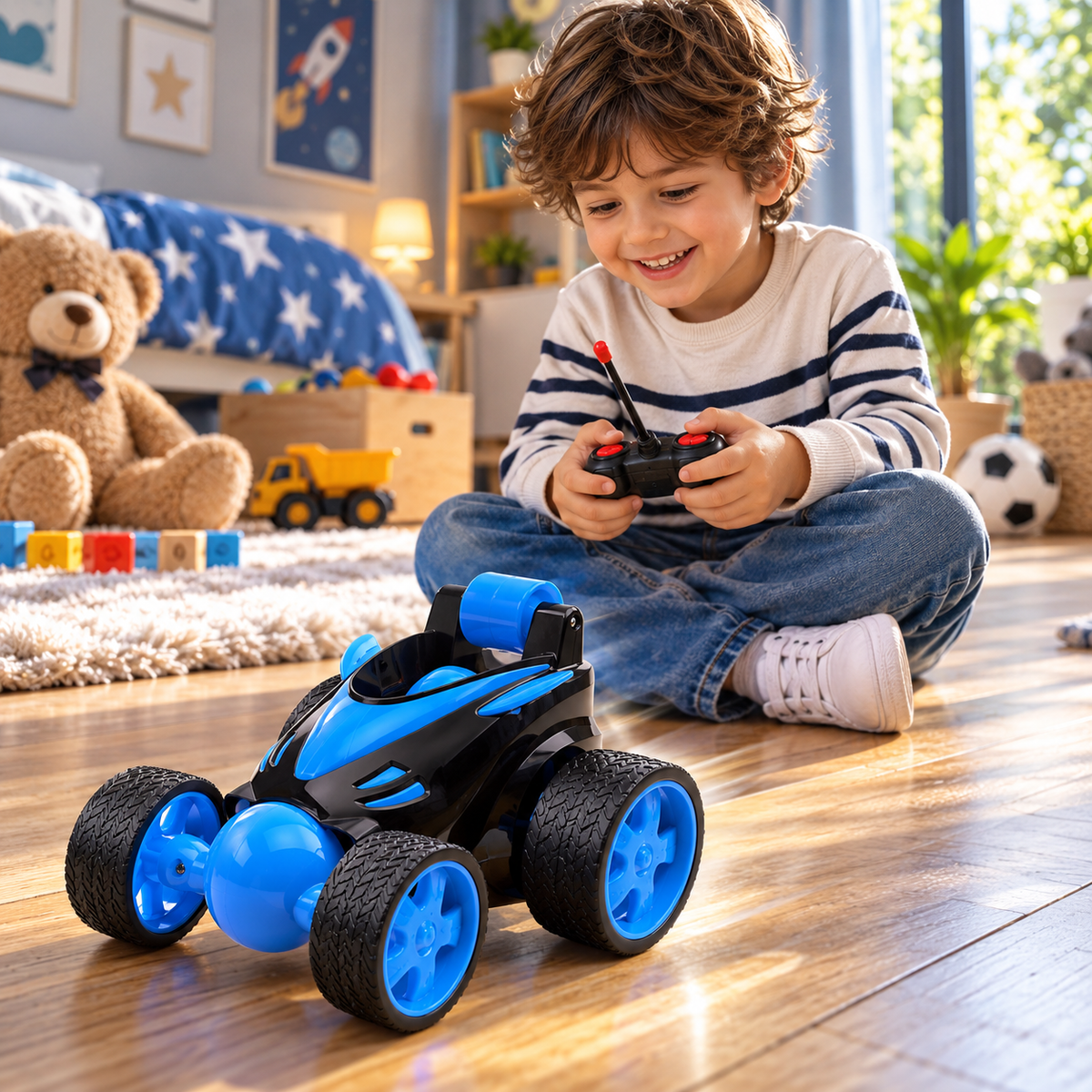 voiture télécommandée enfant StuntRacer bleue